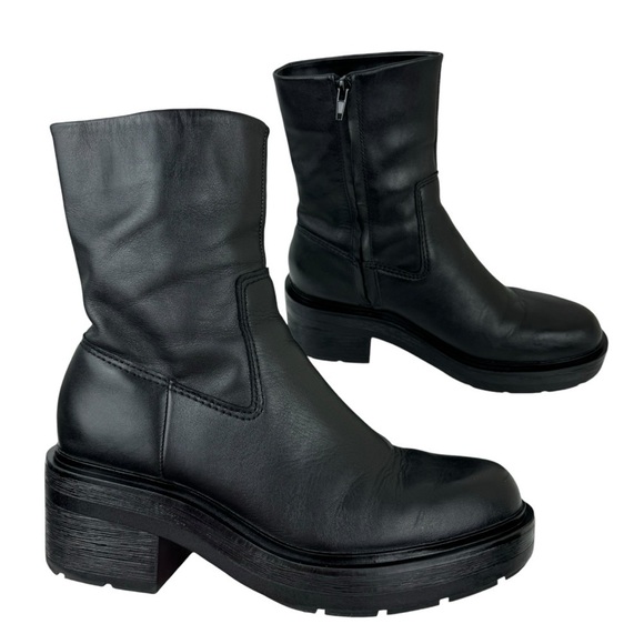 Zara Leather Ankle Platform Combat Boots Chunky Sole 1124/010 Women's Size 41 - Picture 2 of 16